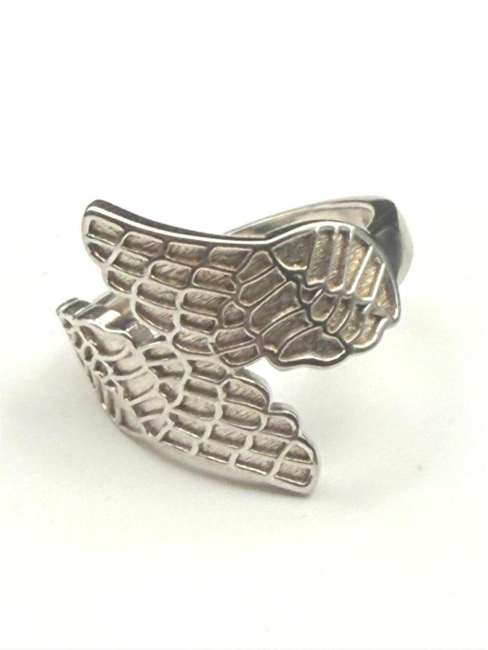 Vintage BBJ Signed 925 Silver Angel Wing Ring - Rhodium Finish - Size 6